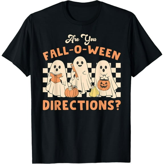 Retro are You Fall O Ween Directions Teacher Halloween Ghost T-Shirt Tops Tee