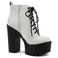 thumbnail image 2 of Soda Women Chunky Thick High Heels Ankle Boots Hidden Platform Lace Up Side Zipper Booties SETUP-S White 11, 2 of 4