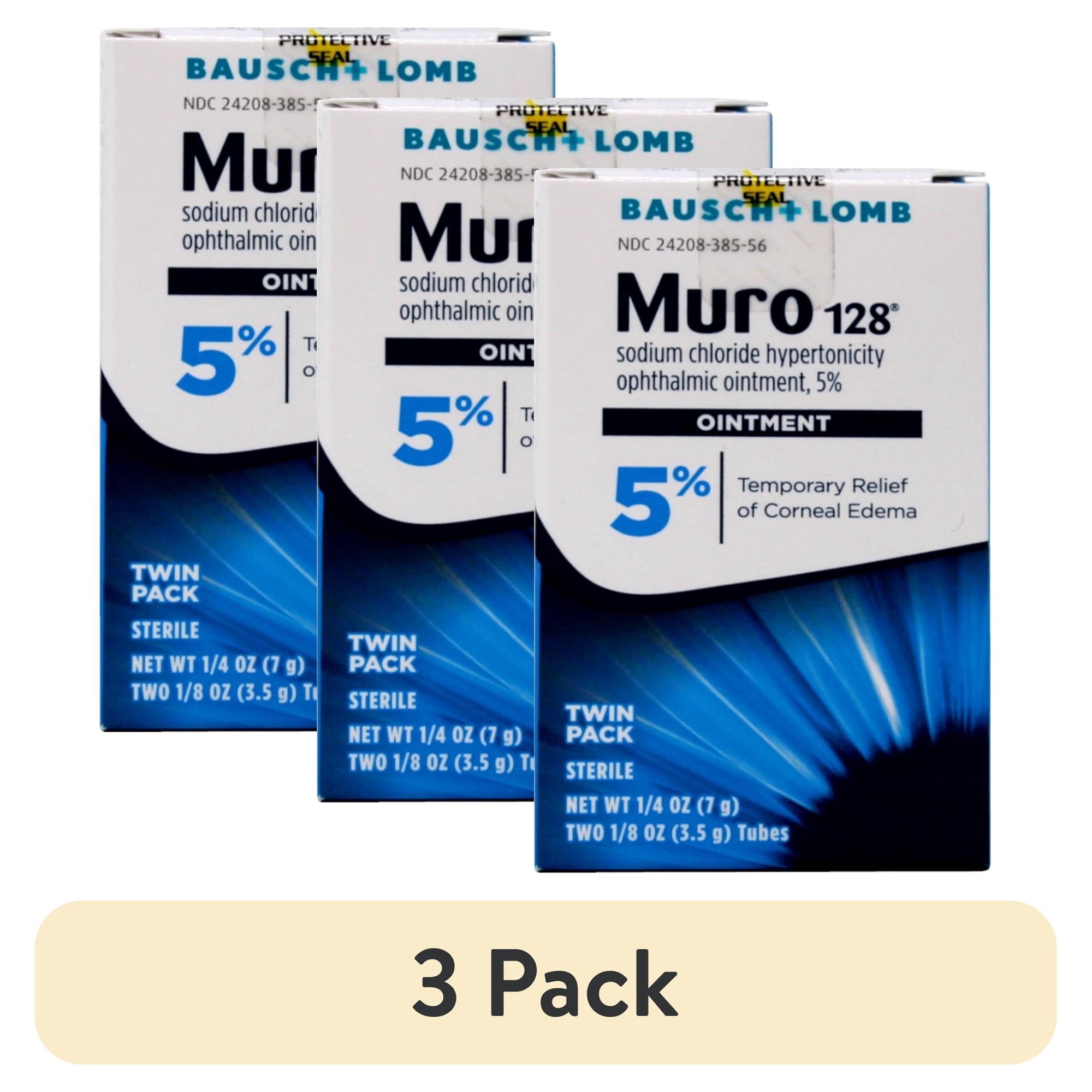 (3 pack) Muro 128 5% Sodium Chloride Hypertonicity Ophthalmic Ointment, from Bausch + Lomb, 2 x 0.125 Oz (7 g total)