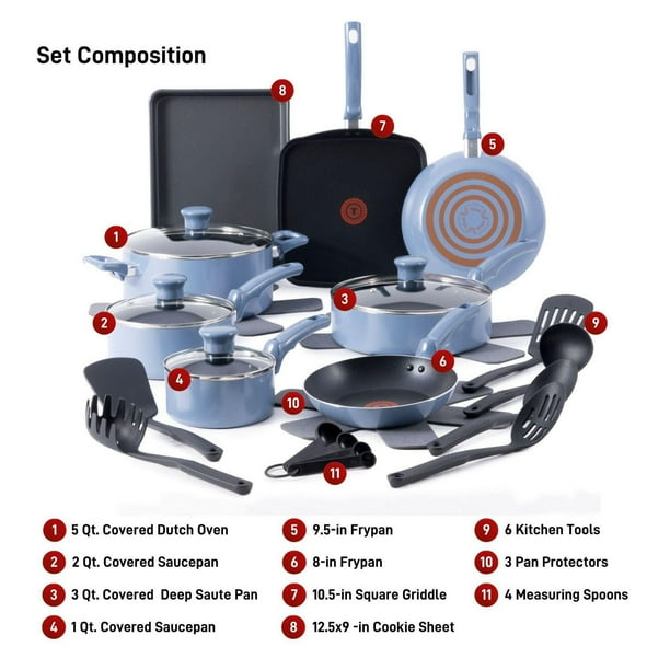 T-fal Kitchen Solutions, 22-Piece Recycled Aluminum Non-Stick