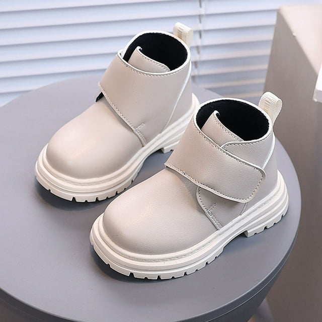 Bottes Courtes en Cuir Unies d'Hiver pour Enfants Bottes de Style Britannique