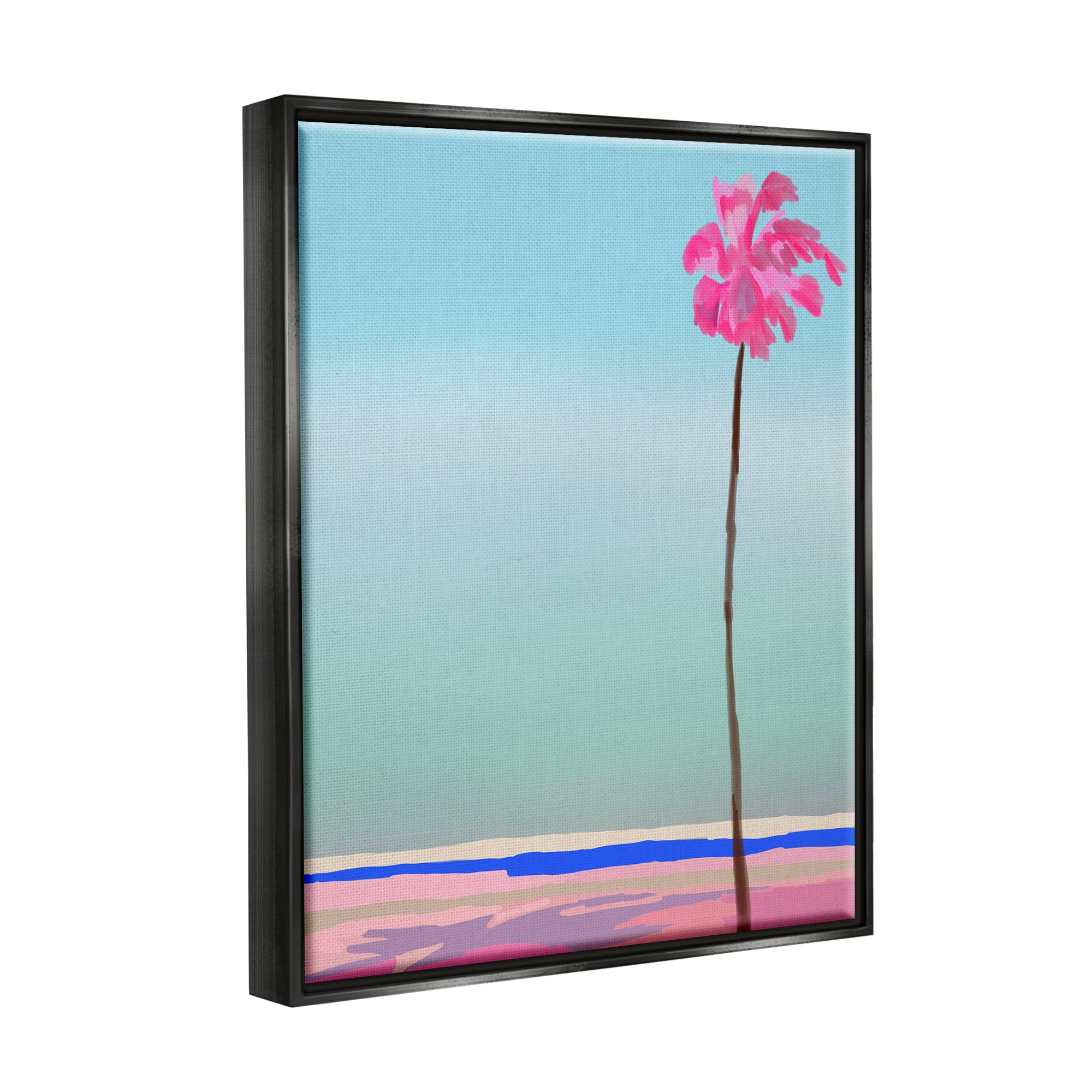 Stupell Industries Pink & Blue Beach Palm Nature Painting Black Floater Framed Art Print Wall Art, 25 x 31