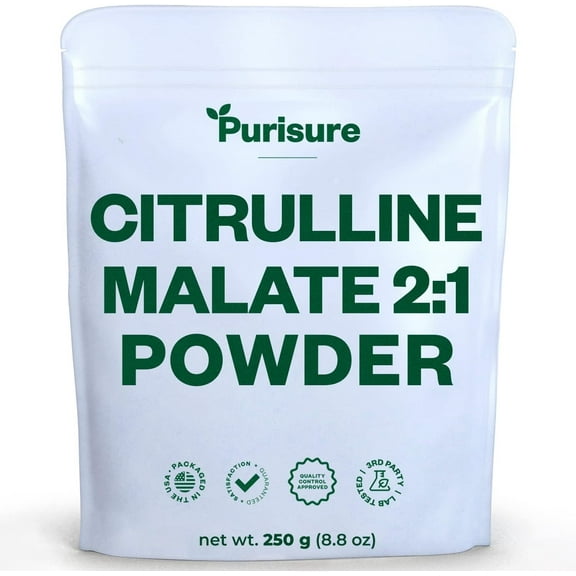 Purisure Citrulline Malate 2:1 Powder, Nitric Oxide & Blood Flow Support, Muscle Recovery, 84 Uses