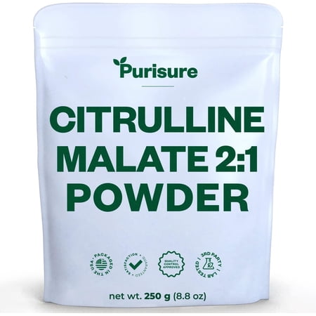 Purisure Citrulline Malate 2:1 Powder, Nitric Oxide & Blood Flow Support, Muscle Recovery, 84 Uses