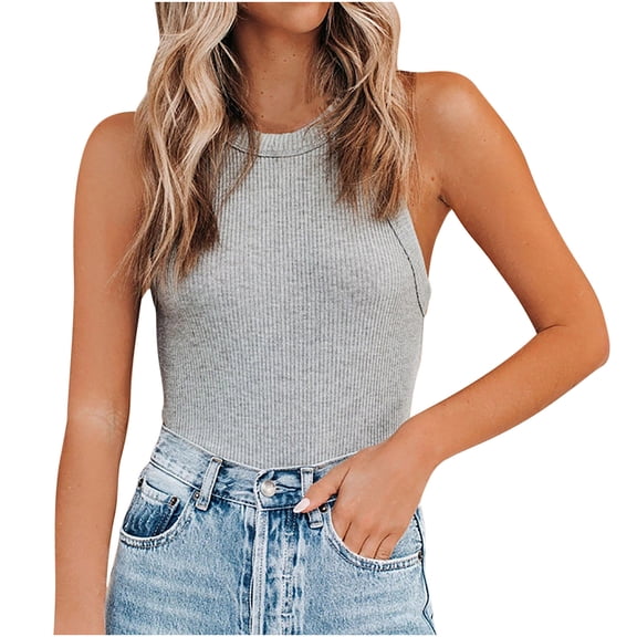 Babysbule Womens Tank Tops Women Sexy Solid O-Neck Sleeveless Vest Sport Tank Tops Tee Causel Blouse