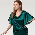 thumbnail image 6 of Women's Satin Midi Dress with V-Neckline and Flutter Sleeves for a Relaxed Elegant Fit - Large, Dark Olive, 6 of 7