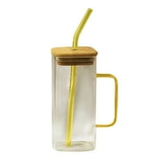 pdqouc Drinking Glasses with Bamboo Lids and Glass Straw -Can Shaped Glass Cups for Ice Coffee, Cute Tumbler Cup Great for So da Tea Gifts for School Gifts