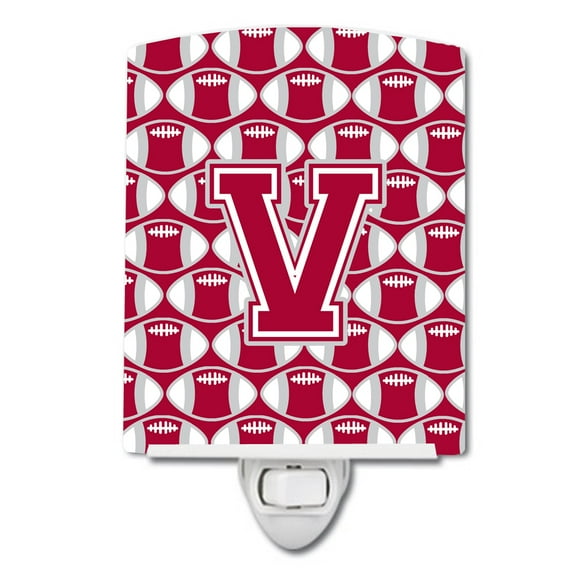 Letter V Football Crimson, grey and white Ceramic Night Light