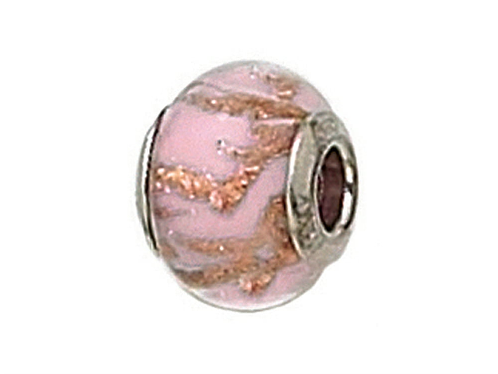 Zable Sterling Silver Pink with Copper Glitter Murano Glass Bead/Charm 