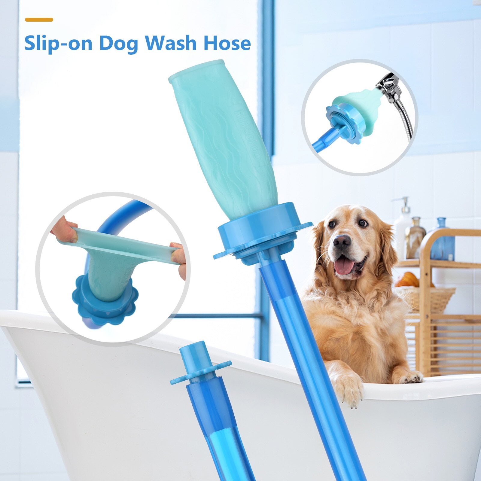 Labymos Slip On Dog Wash Hose Attachment Handheld Pet Shower Hose For Showerhead Sink 5ft Hose Blue