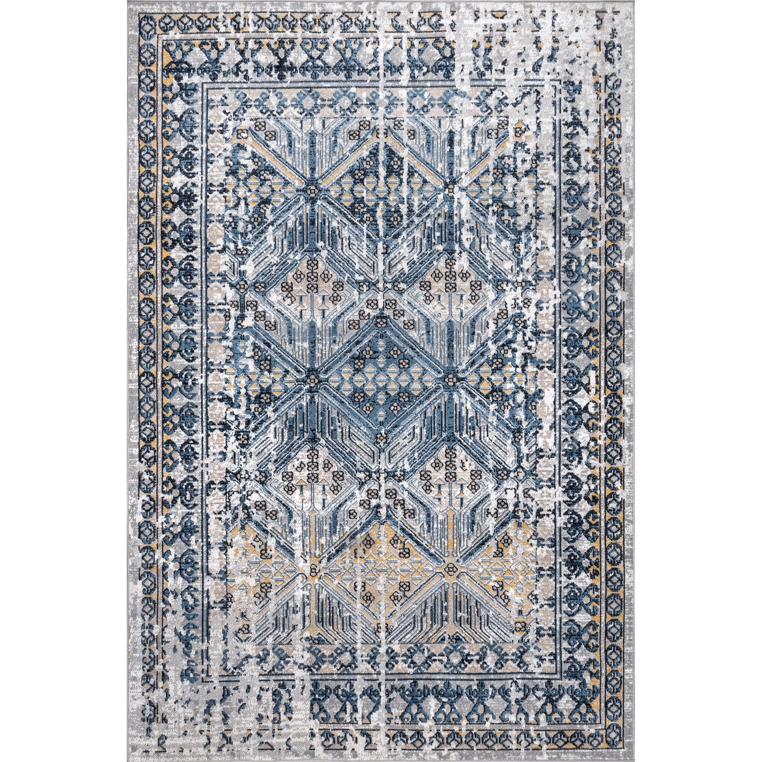 nuLOOM Vintage Diamond Machine Washable Area Rug, 8' x 10', Blue, Eco-Friendly