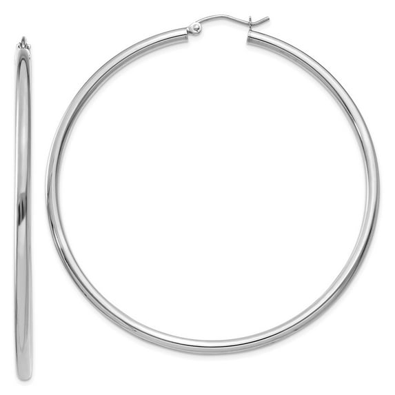 14k White Gold 2.5mm Lightweight Round Hoop Earrings