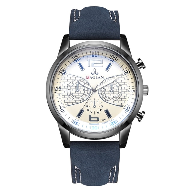 Reloj de pulsera de cuarzo con correa de PU para hombre de moda (azul)