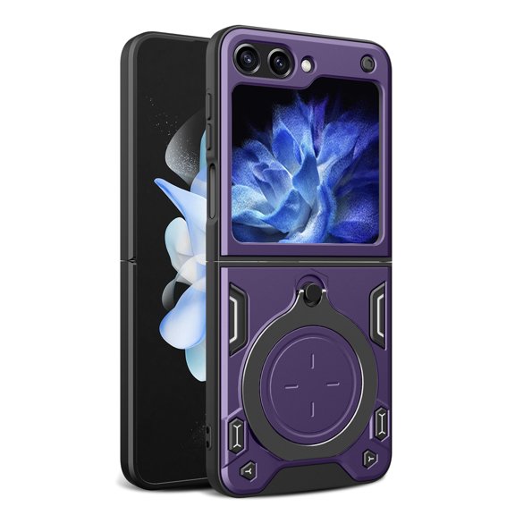 ELEHOLD for Samsung Galaxy Z Flip 6 Case,Military Adjustable Ring Holder Kickstand Rugged Heavy Duty Magnetic Shockproof Protective Case for Samsung Galaxy Z Flip 6,Purple