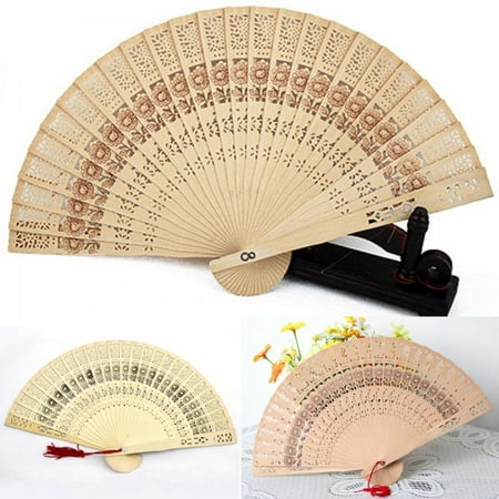 

3Pcs Wooden Folding Hand Fan Vintage Handheld Folding Fan with Openwork Flower Patterns for Home Decor Wedding Party Gift