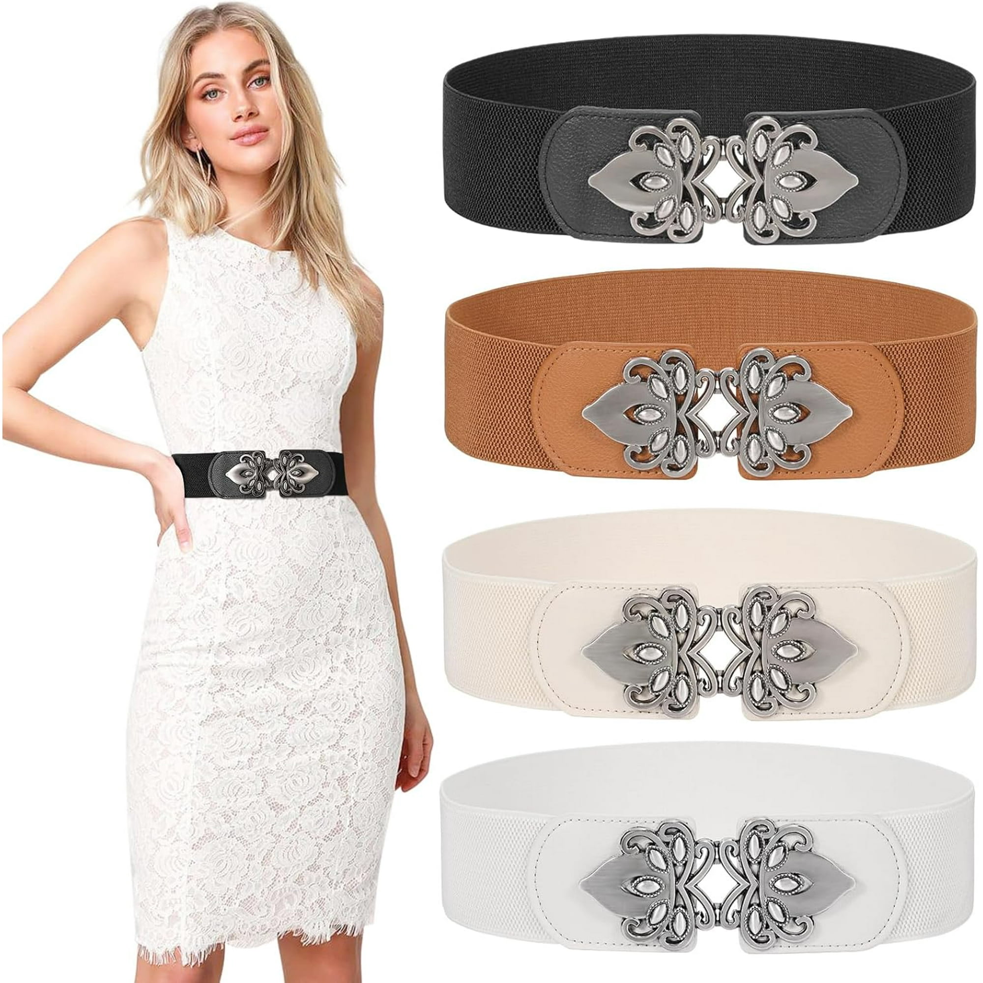 Ceinture Large élastique Femme Avec Boucle En Cuir - 7 Couleurs, Taille Ajustable