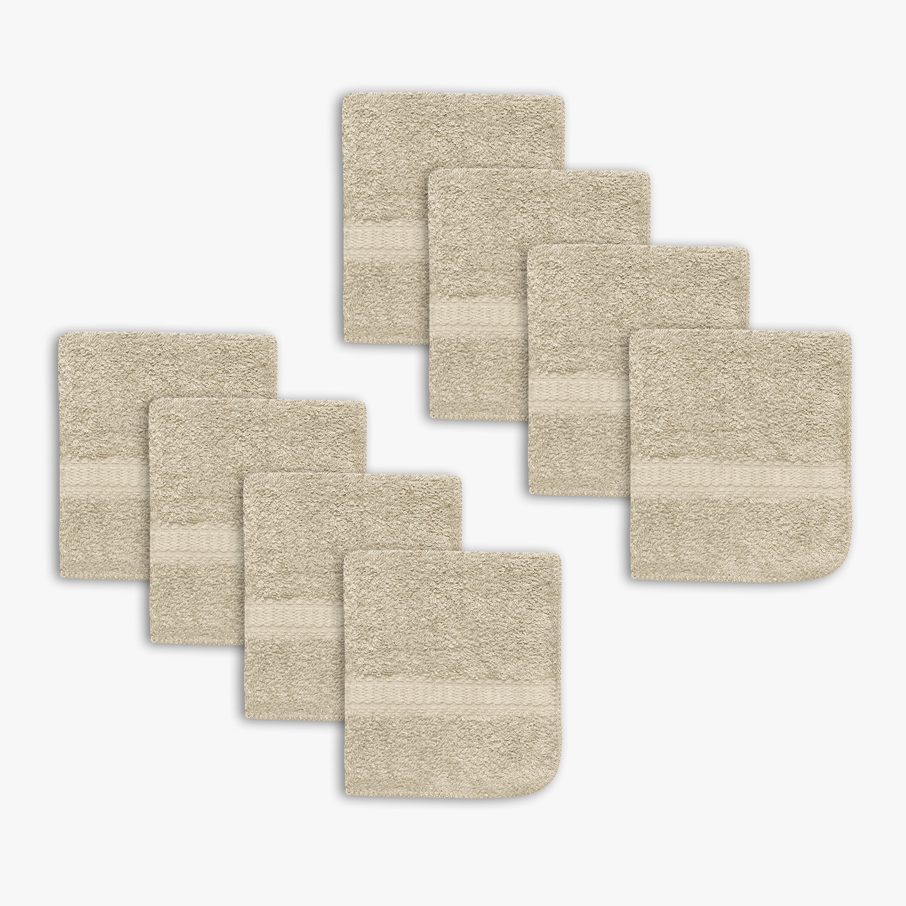 Mainstays 8pk Washcloth Set, 12"x12", 100% Cotton