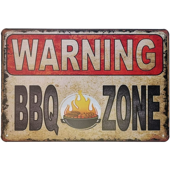 Warning BBQ Zone Vintage Tin Signs OutdoorRetro Metal Wall Poster Decorative Tin Sign 8 x 12