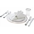 thumbnail image 2 of " OCCASIONS " 180 pcs/20 Guest-Full Tableware Set-Wedding Disposable Plastic Plates Silverware, Silver Rim Tumblers & Linen Feel Napkins/Metal Napkin Rings (Combo D, White & Silver Rim), 2 of 4