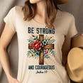 thumbnail image 4 of Be Strong and Courageous Joshua 1:9 Christian Bible Verse Cross T-Shirt, Azalea, Size 3XL, 4 of 6