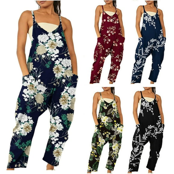 QATAINLAV Deals For Today On Walmart Mardi Gras Outfit for Women Loose Fit Wide Leg Rompers Dressy Adjustable Strap One Piece Jumpsuits with Pockets Multicolor XL