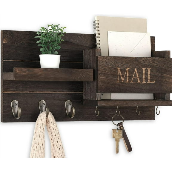 Mail And Key Holder Wall Mount With Storage Drawer, Modern Wooden Mail Organizer For Wall Entryway, Letter Holder And Hooks, Stylish Home Decor For Apartments, Living Room, Office, Hallway Farmhouse
