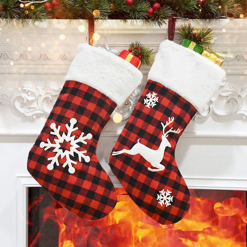 Snowflake Christmas Stocking Gifts Red & Black Buffalo Plaid Christmas Stocking 