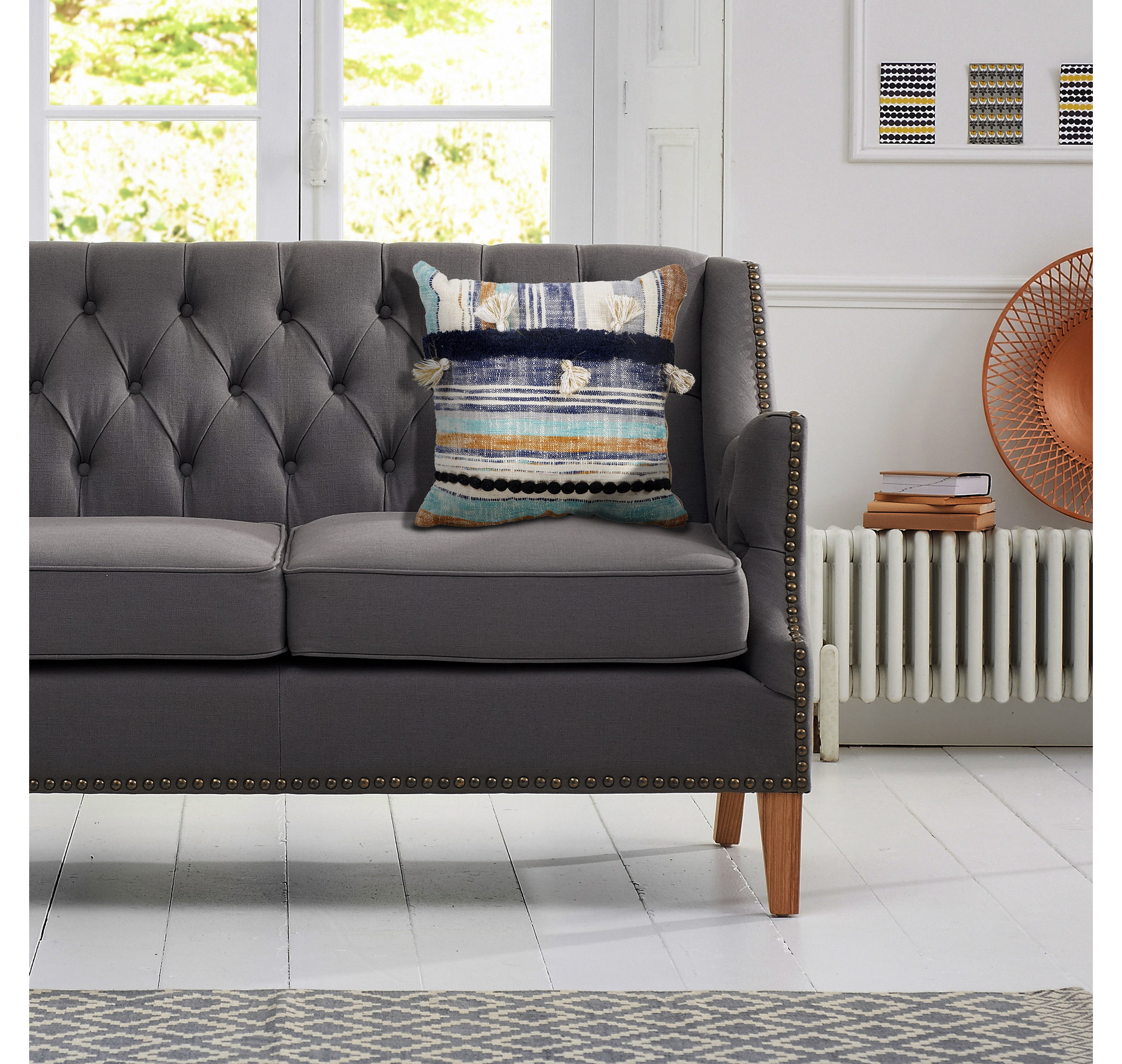 Ox Bay Eli 18" x 18" Coastal Striped Cotton Adult Decorative Throw Pillow Cover