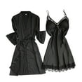 thumbnail image 1 of Camisón de manga larga Gibobby para mujer Pijamas de seda Conjunto de dos piezas negro L, 1 of 3