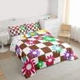 thumbnail image 3 of Homewish Boys Girls Groovy Flower 3 Pieces Queen Comforter Set,Geometric Plaid Ultra Soft Bedding Sets,Vintage Aesthetic Bedding Comforter Set Breathable,Breathable Home Decor,Reversible, 3 of 8