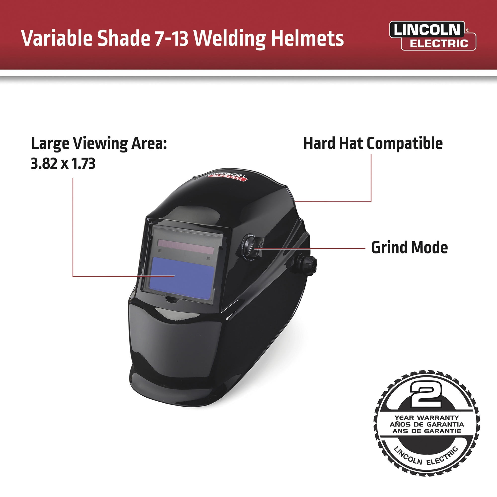 Lincoln Electric Auto-Darkening Welding Helmet Kit, Glossy Black, Model# K4767-1
