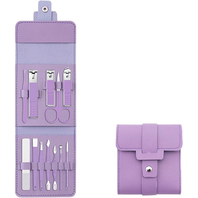 Juego de Manicura y Pedicura xinyu 16/12 Piezas Acero Inoxidable con Estuche de Viaje Morado B-12