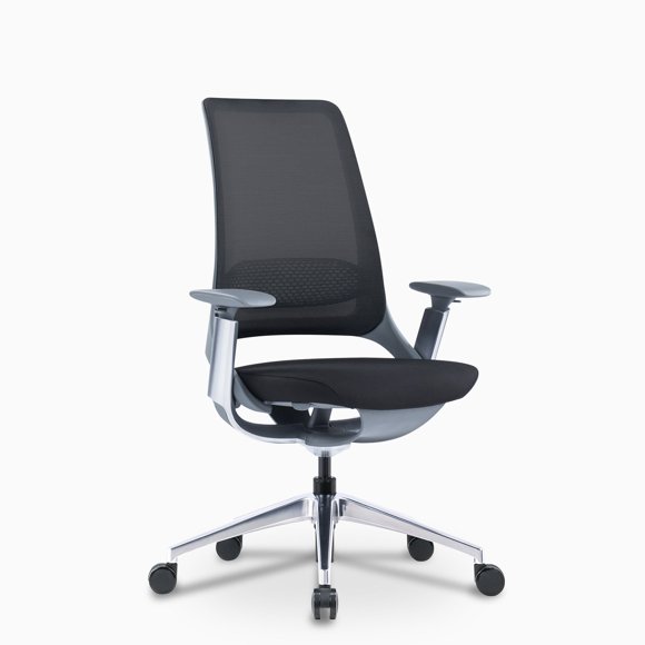 Desky Chaise de Bureau de Soutien à Impulsions - Noir / Aluminium Poli / Sans Appuie-Tête