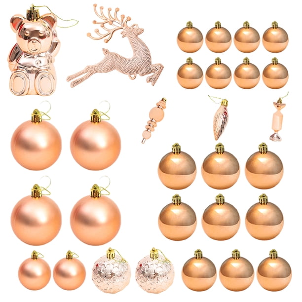 Bewildely Juego de adornos navideños de ABS, 30 Uds., conjunto de joyas de árbol para decoración festiva, decoraciones para árboles de Kits de decoración para fiestas oro rosa