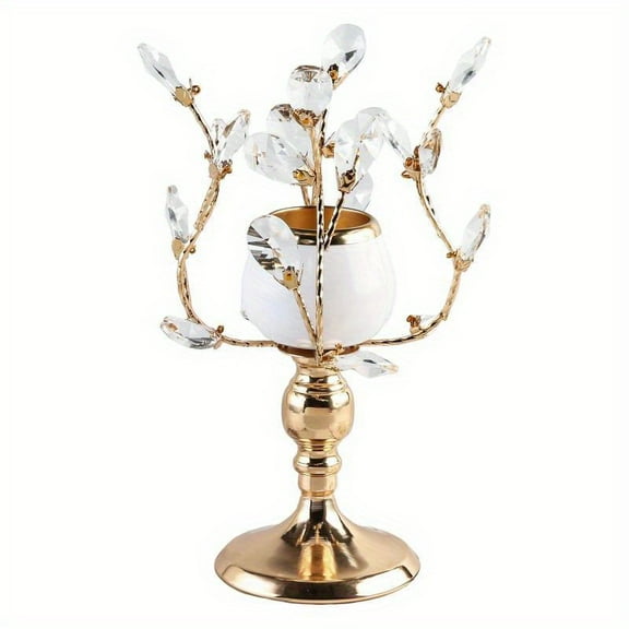 1pcs Elegant Golden Crystal Metal Candle Holder - Luxurious Tabletop Decor with Sparkling Branches for Weddings, Living Room, Banquets, Home Decor And Accessories