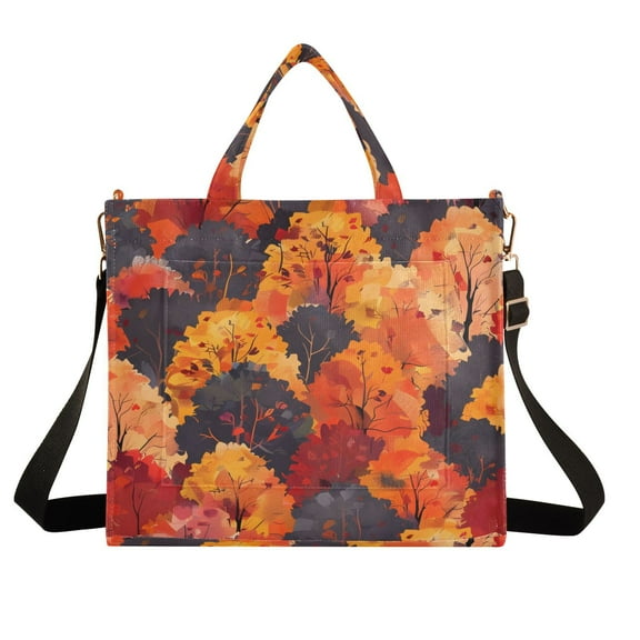 Trees Orange Autumn Corduroy Tote Bag Handbag Large Messenger Bag Shoulder Crossbody Zipper Bag Purse