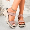 thumbnail image 2 of Rokment Women's Sparkly Sequin Platform Wedge Backless Slippers Sandals Casual Mesh Wide Width Square Toe Chunky Heeled Dress Slip on Comfortable Walking Slides Heels Boho Beach Pink Size 8.5, 2 of 8