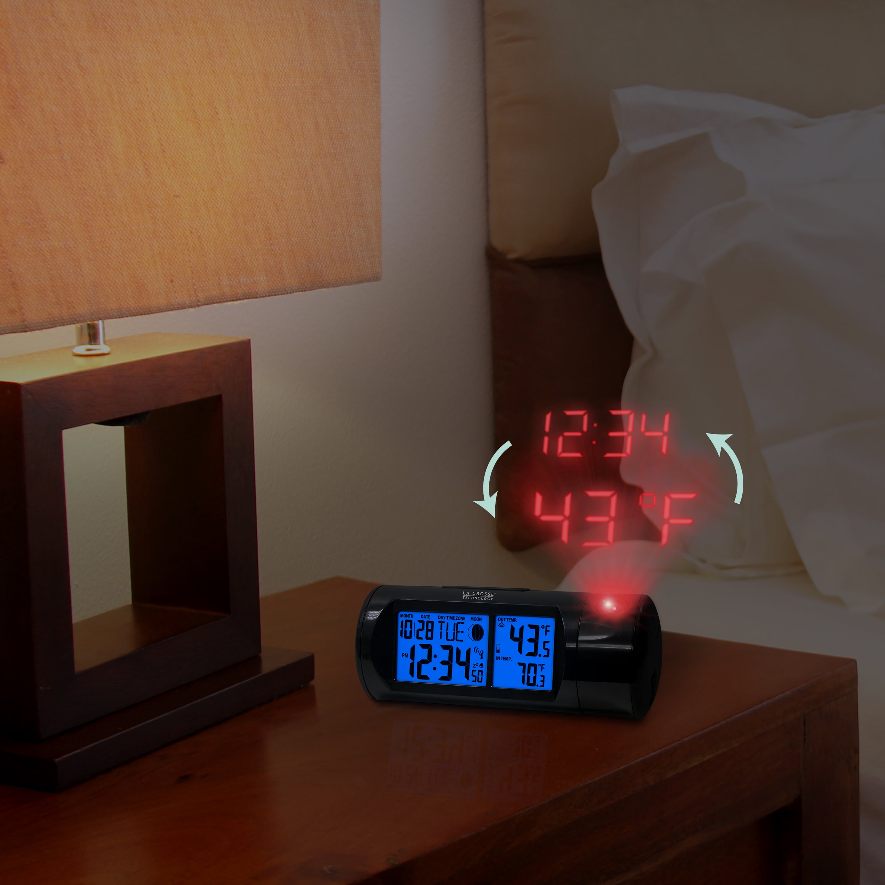 La Crosse Technology 616 143 Atomic Projection Alarm Clock With Indoor And Outdoor Temperature Walmart Com Walmart Com