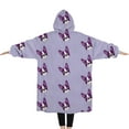 thumbnail image 2 of Oversized Wearable Blanket Hoodie,Purple Boston Terrier Puppy Sherpa Blanket Hoodie with Super Pockets,Super Warm Fuzzy Pullover for Women & Men, 2 of 6