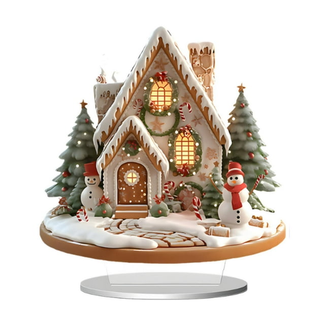 Adorno de mesa de casa de pueblo navideña, figura coleccionable, escena de nieve, acrílico D