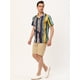thumbnail image 4 of INSPIRE CHIC Camisas de bloque de color con cierre de botones y mangas cortas con estampado de rayas de verano para hombre Azul amarillo L, 4 of 6