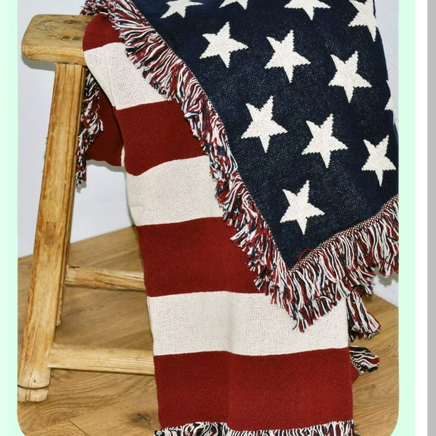 Patriotic Comfort USA Made Cotton Flag Blanket Soft Woven Tapestry Throw 69x48