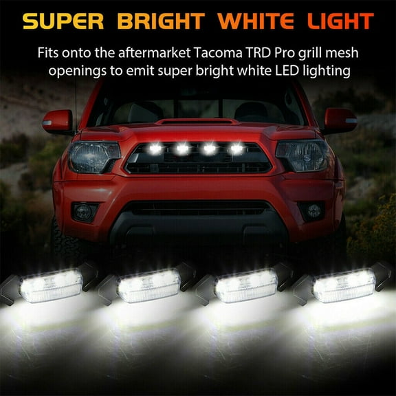 4X Raptor-Style White Lens Grille Led Lights For 2016-2021 Toyota Tacoma Trd Pro Fangkenuo
