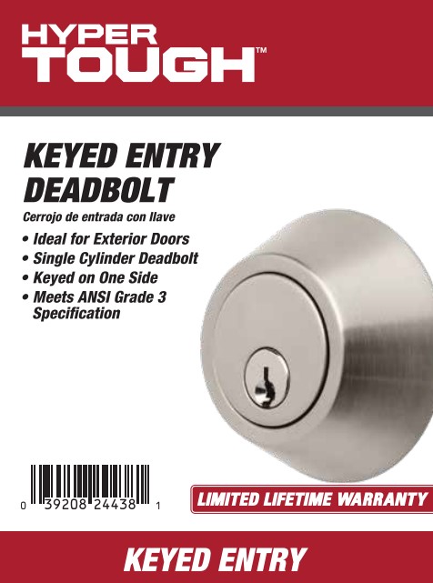 HYPER TOUGH KEYED ENTRY SINGLE CYLINDER DEADBOLT LOCK, STAINLESS STEEL FINISH