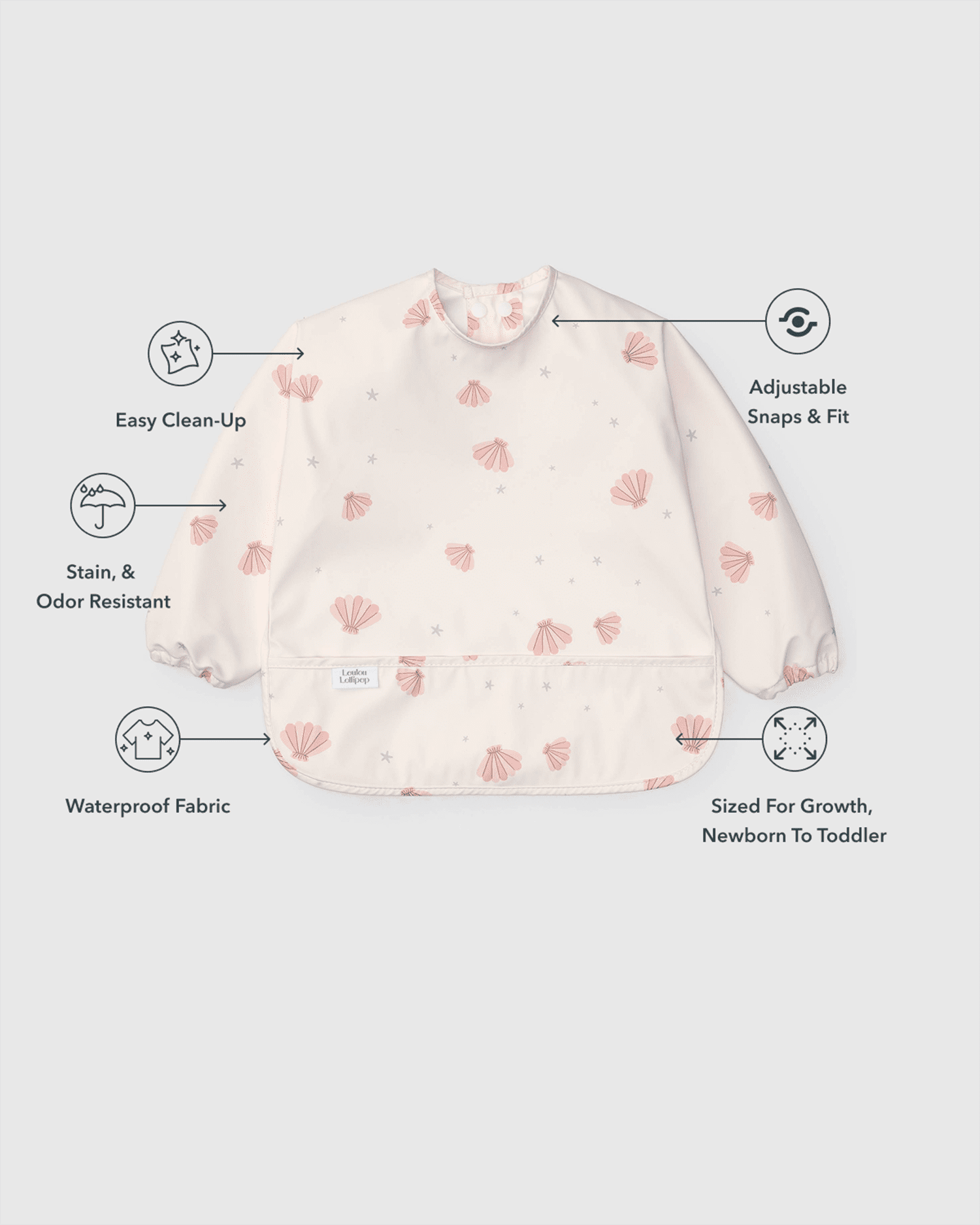 Loulou Lollipop Long Sleeve Waterproof Baby Bib, Seashells