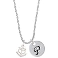 thumbnail image 1 of Delight Jewelry Silvertone Anchor with Heart Silvertone Script Initial Disc - P - Charm Necklace, 20"+3", 1 of 4
