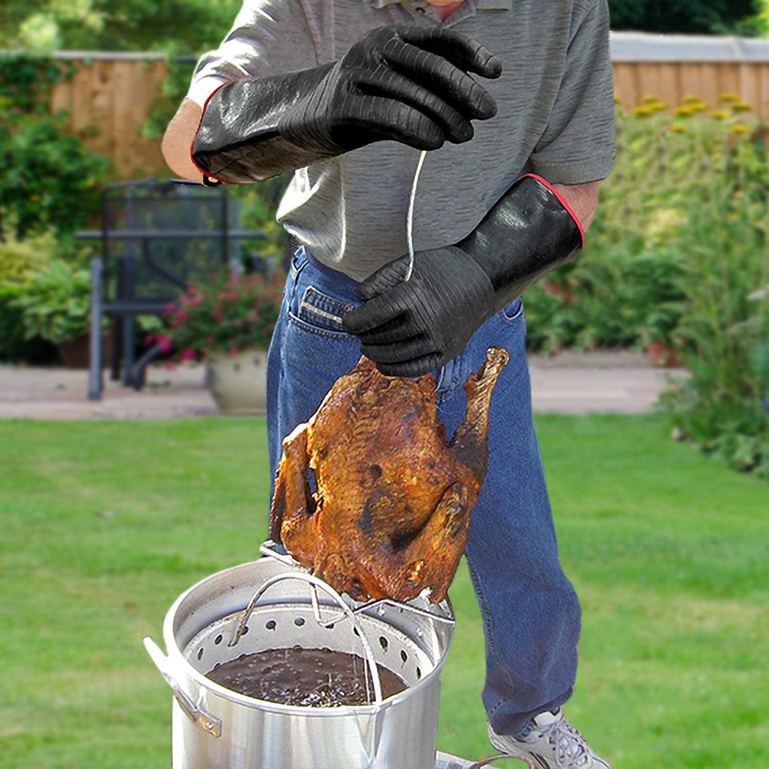 Gants De Barbecue Anti-Chaleur - Néoprène 500°C, Manches Longues, Cuisine Extérieure