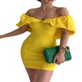 thumbnail image 1 of Femmes Bodycon Mini-Robe sur l'Épaule Manches Courtes Robe de Club Froncée, 1 of 5
