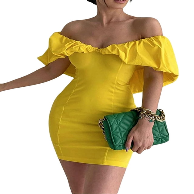 Femmes Bodycon Mini-Robe sur l'Épaule Manches Courtes Robe de Club Froncée