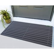 Gray Mat UV Resistant HDPE Mat | Heavy Duty Waterproof Front Door Mat | Stylish Handcrafted Recycled Plastic Poly Lumber Slats - Eco Friendly For Outdoor Entrance Patio Garage Entry